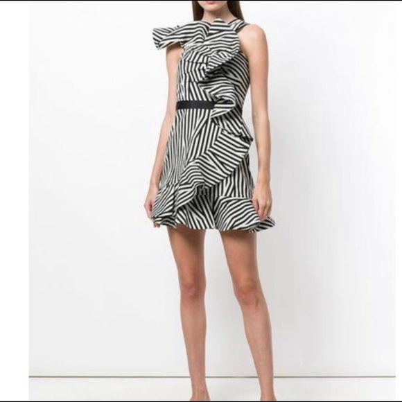 Self-Portrait Stripe Ruffle Dress - Picture 2 of 4